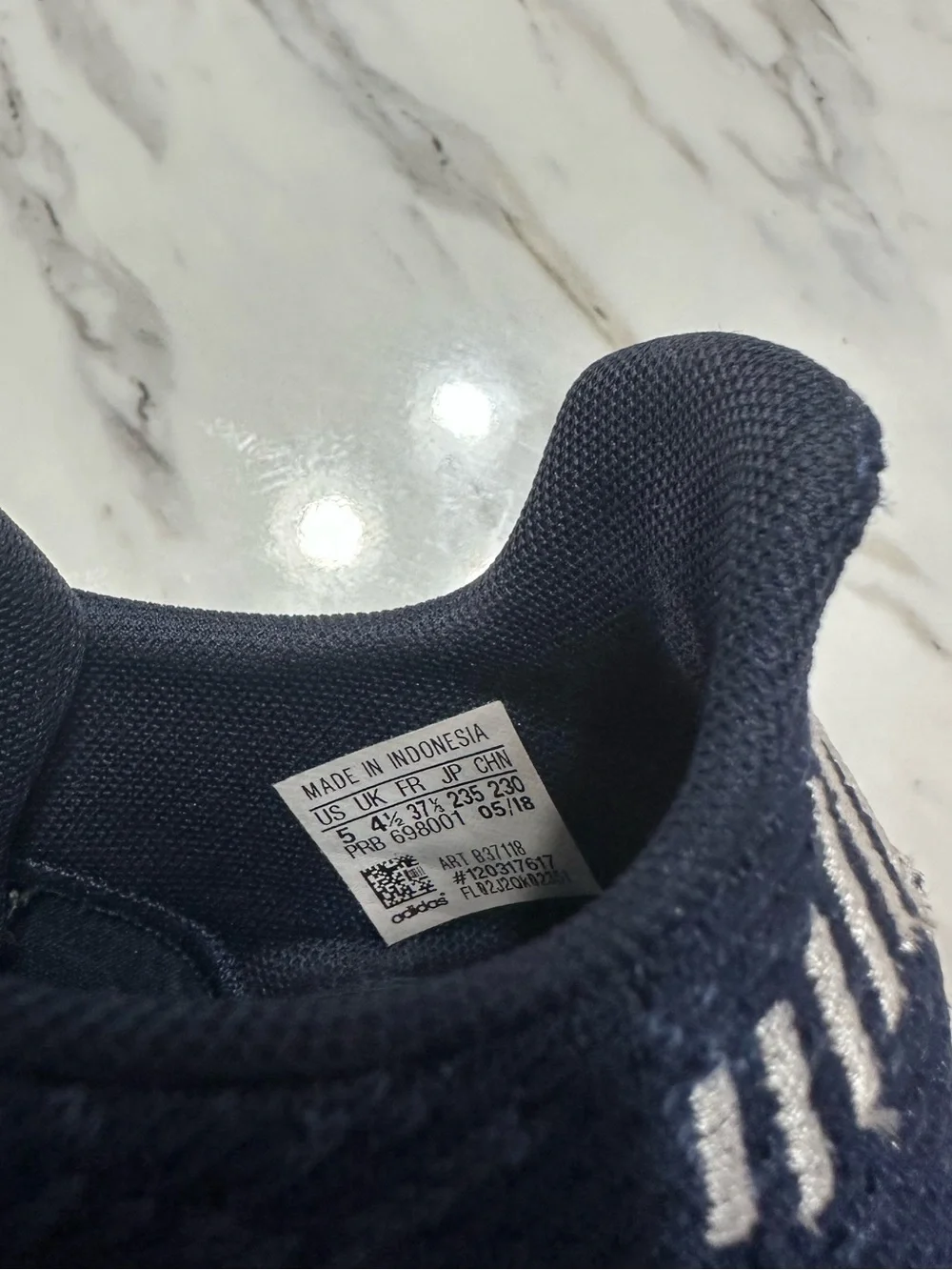 adidas Kids Navy Knit Lace-Up Sneakers with White Stripe Detail